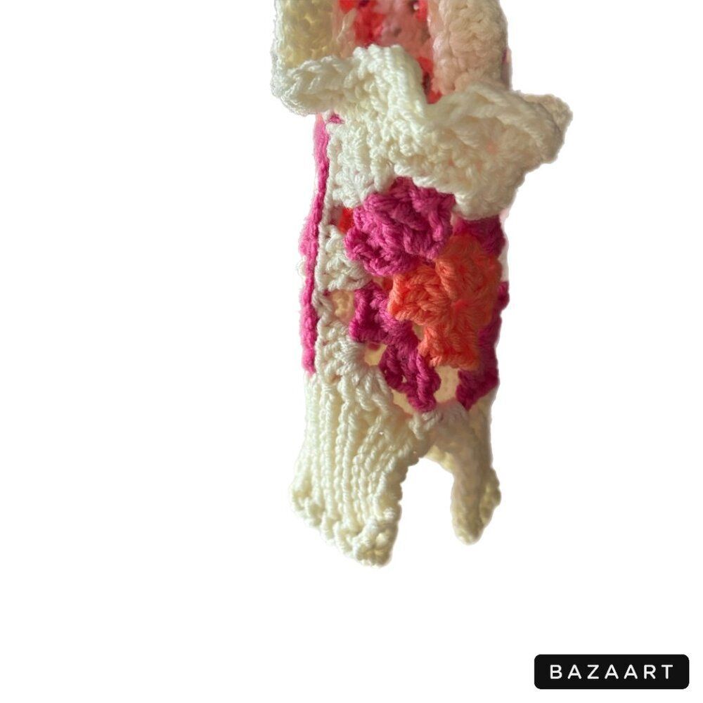 Vest Women S/M Granny Square Pink Orange White Crochet Light Spring - Picture 7 of 13